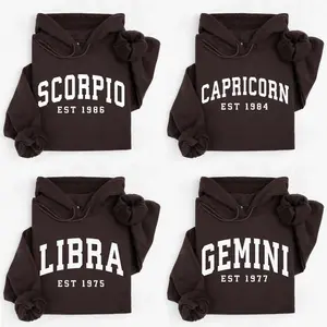 (LEAVE A NOTE OR DM) Custom Zodiac with Est Year Graphic Hoodie, Horoscope Astrology Hooded Sweatshirt, Personalized Zodiac Energy Gift for Birthday, Star Zodiac Sign Lovers Unisex Hoodie
