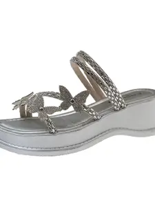 New Rhinestone Butterfly Wedge Sandals, Fairy Style Platform One-Piece Slip-On Mules, Outer Wear Comfortable Footwear