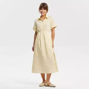 Women's Short Sleeve Button-Front Midi Shirtdress - Universal Thread Cream M