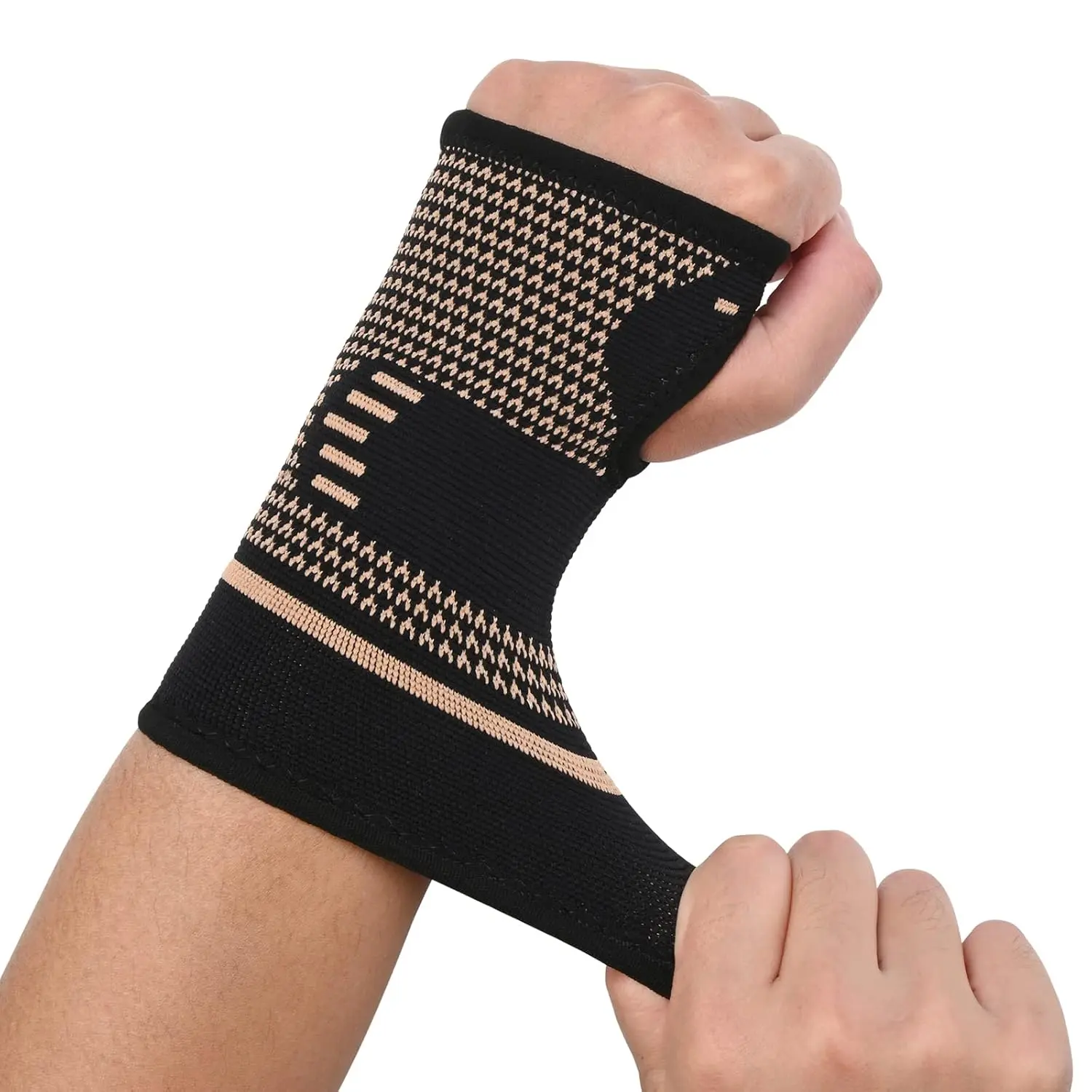 Copper Nylon Wrist Compression Sleeves for Adults - Small, Large Sizes, Breathable, Ergonomic Support, All Seasons, Arthritis Relief, Carpal Tunnel Reduced Numbness, Sports & Outdoor Workouts