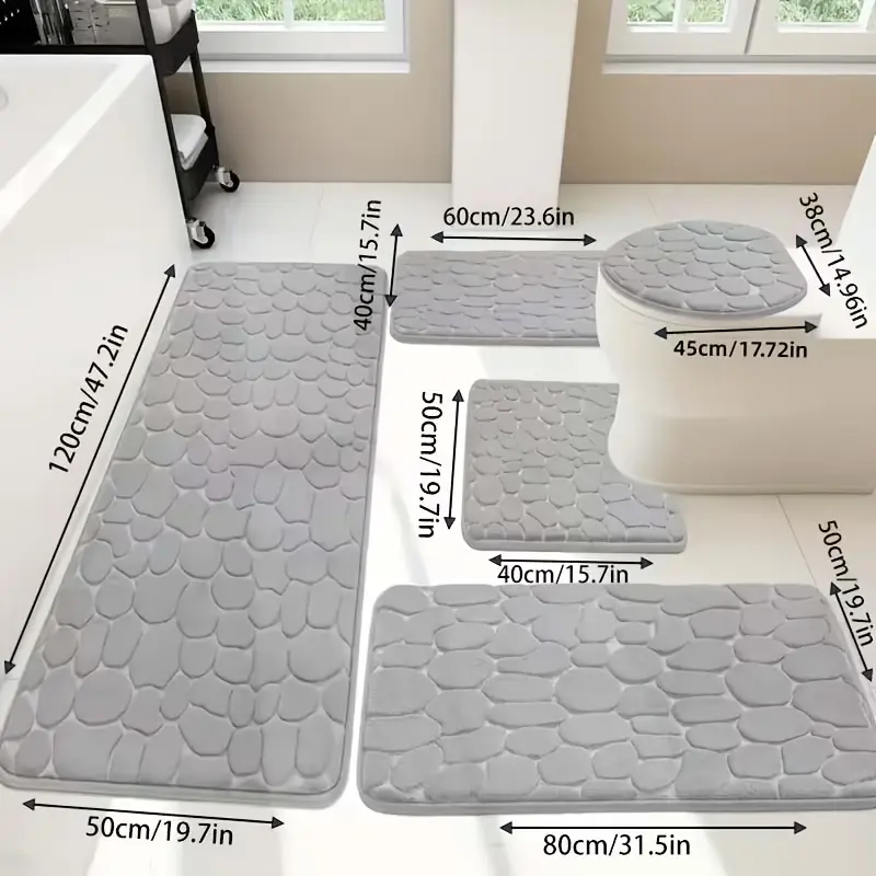 5pcs Premium Rectangle Plaid Bathroom Mats Set - Soft Absorbent Water Absorbent Memory Foam, Quick-Drying, Machine Washable, Thick Non-Slip Rug, Suitable for Shower Areas, Kitchens - Home Decor