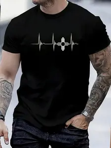 New Mexico Heartbeat EKG Pulse Zia Sun Symbol Circle Sun T T Shirt Women's Men's Graphic Tee Causal Tops Fashion TT Shirt Short Sleeve T T Shirt Breathable Sweat Wicking and Soft Suitable for Daily Commutes Lounging at Home and Casual Wear.2026 New