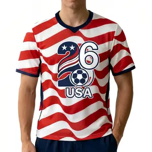 2026 USA Themed Red White Striped Soccer Fan Jersey