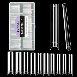 XXL Square Nail Tips, No C Curve Clear Acrylic Nails Tapered Square 500 pcs Flattened Half Cover False Nails for Salons and DIY French ABS 10 Sizes