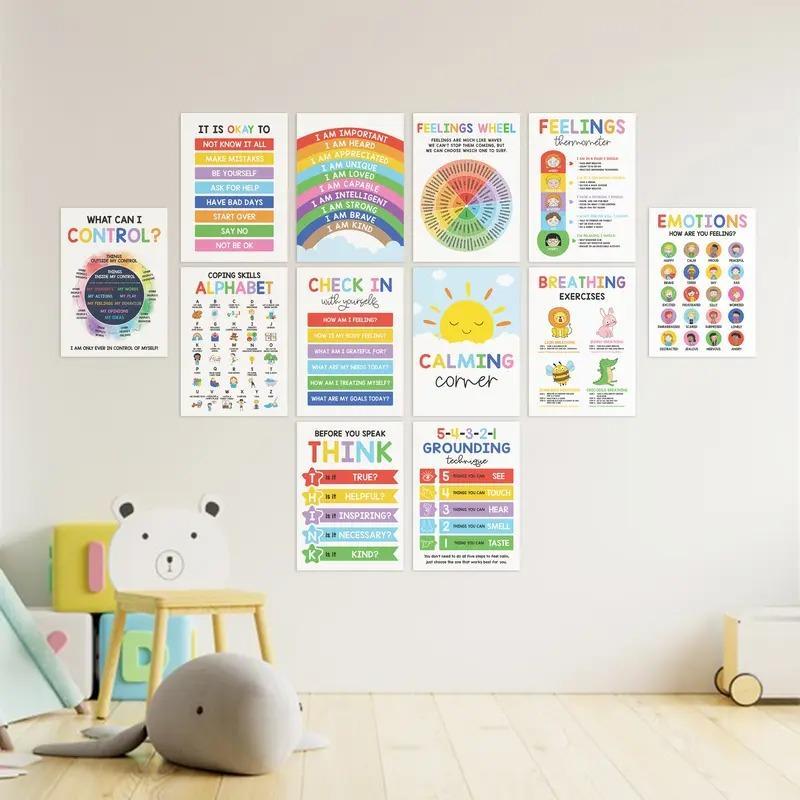 Calming Posters – ESL 12Pcs (10x14),Emotions Chart for Kids,Calm Down Corner Supplies,Classroom & Therapy Decor Visual Learning to regulate emotions and emotional intelligence Tools,Educational Emotion Learning for Classroom,Counselor Office Decor Set