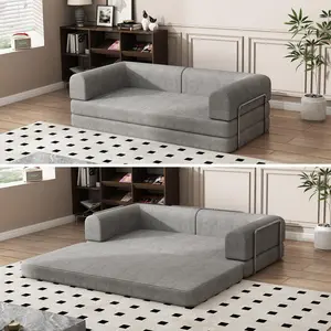 Grey Corduroy Sleeper Sofa Bed,Folding Mattress Couch with Fixed-Shape Frame, 3 Seater Fold Out King Size Futon,No Assembly Floor Couch for Living Room Dorm Studio 78.7*39.4*29.6 Inch