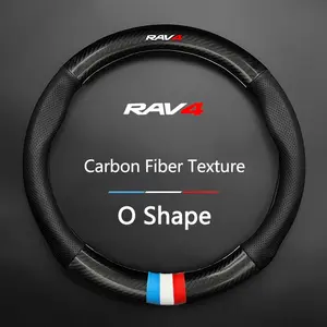 Breathable Carbon Fiber Leather Car Steering Wheel Anti Slip Cover For Toyota Rav4 Verso Sienna Yaris Avalon Camry Fortuner Highlander