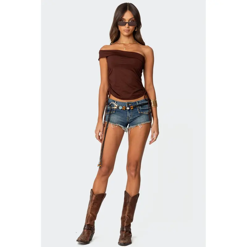 Studded Low Rise Denim Micro Shorts
