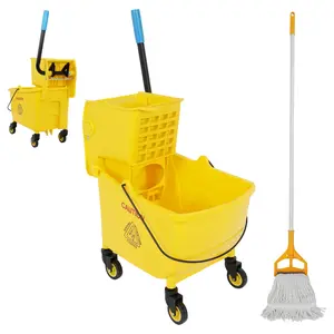 Commercial Mop Bucket with Side Press Wringer on Wheels, 35Qt,Yellow Including One Commercial Mop system