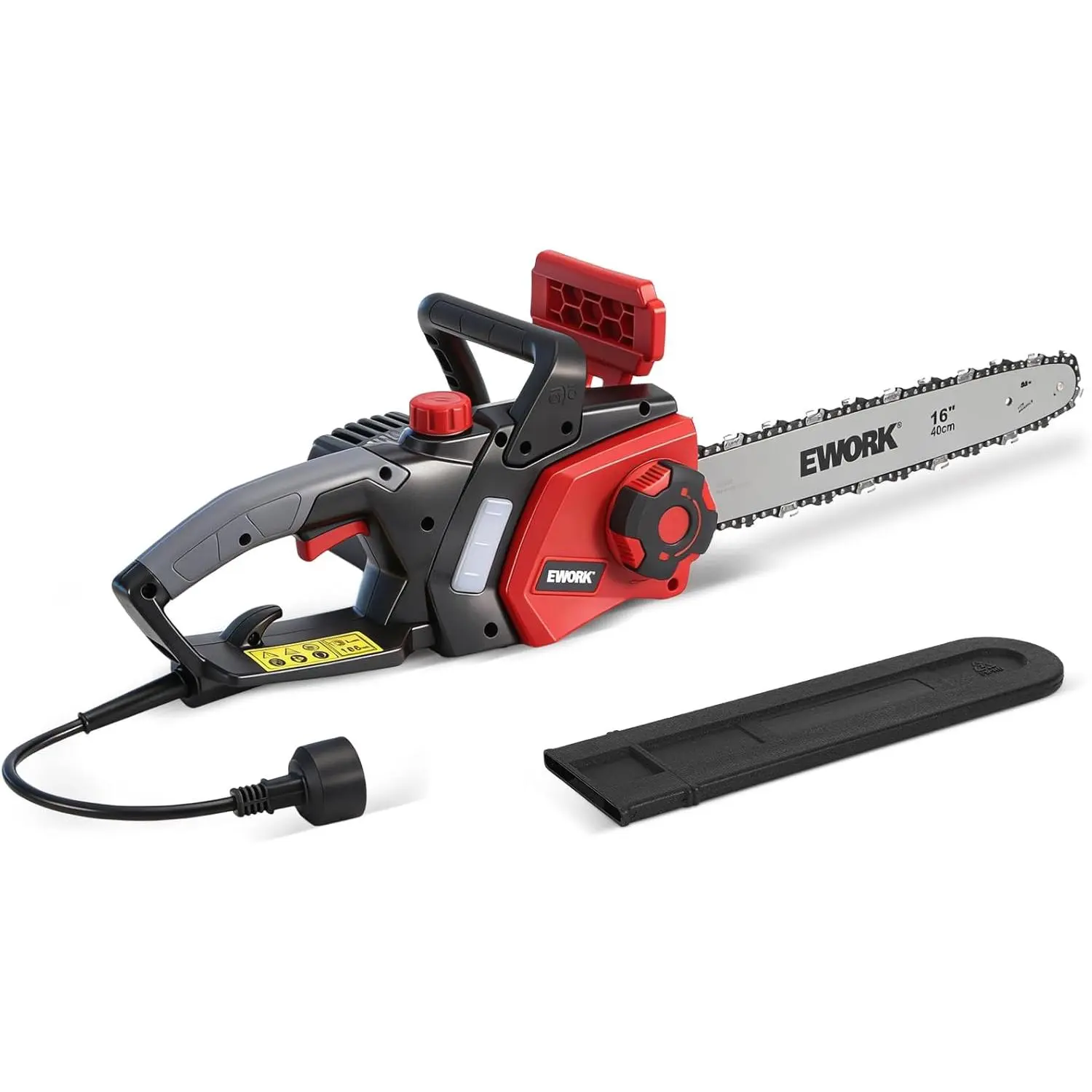 EWORK 15Amp Motor Corded Electric Chainsaw with 16″ Chain & Guide Bar, Tool-Free Tension, Auto Oiling, Low Kickback, Chain Brake Design, Comprehensive Safety Protection, Blade Scabbard for Tree Trimming, Firewood Cutting, Yard Work, Cleanup Operations