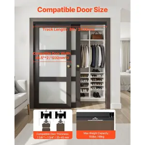 SummerWinsVEVOR Bypass Door Hardware, 8ft Heavy Duty Bypass Sliding Door Hardware Kit, Aluminum Alloy Sliding Closet Door Hardware Set with Finger Pulls, for 2 Door System, Fit Door Thickness 1 3/8 - 1 3/4dealsforyoudays