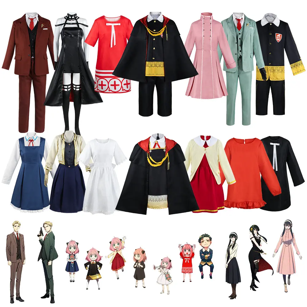 Women's Anya Forger Cosplay Costume Set, Spy x Family Solid Plain Eden School Uniform, Complete Suit with Wig, Nurse and Witch Outfits for Halloween
