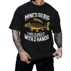 Outdoor Fun Men’s Fishing T-Shirt – Carp Joke, Black Crew Neck with Duck Print