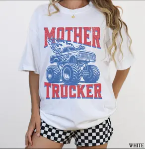 [Made in USA] Mother Trucker shirt, Monster Truck Mama Shirt, Grunge Checkered Racing Graphic Tee, Mom club Apparel, Mother's day shirt for Mama, Mother trucker Style Birthday Gift for Her
