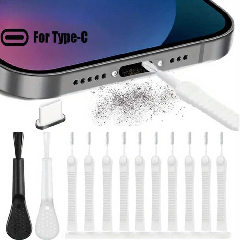 Phone Speaker Dust Plug & Dust Removal Cleaner Tool Kit, For Lightning/Type-C Charge Port Dustproof Cleaning Brush, Compatible with Smartphone iPhone 11 12 13 14