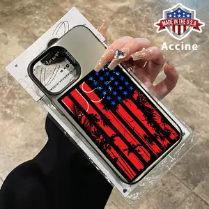 Flag Palm Trees Pattern Case for iPhone 15 Pro Max 16 16E 14 Plus 13 12 11 Promax X XS Max XR xsmax Ultra Thin Raised Edges Camera Protection Hard PC Back Cover for Boy
