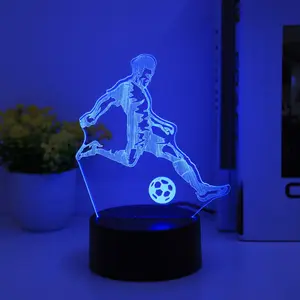 3D Football Player Design Night Light, USB Rechargeable Touch Control LED Lamp, Creative Decorative Light for Bedroom & Office, Led Home Decor
