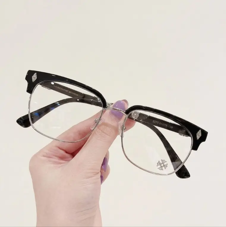Retro Metal Browline Glasses Frame Lightweight Prescription Eyeglasses Unisex