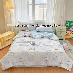 Cute cartoon puppy patchwork checkered print summer lightweight blanket—an ultra-soft, skin-friendly air-conditioning blanket and summer cooling blanket, perfect for use in summer bedrooms, offices, on beds, in living rooms, and for home relaxation