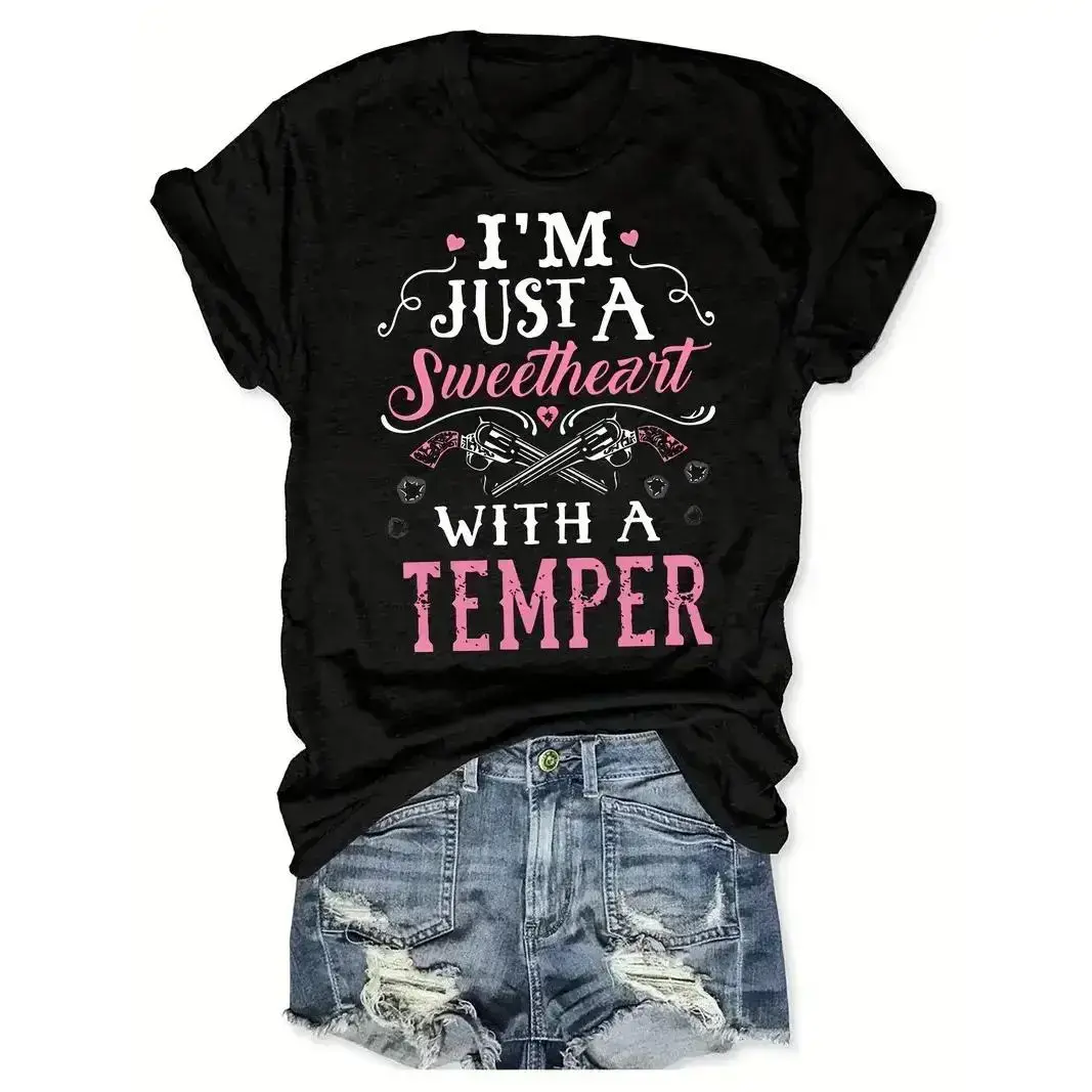 Western Print Short Sleeve Round Neck T-Shirt - Casual Top for Summer and Spring - Women's Clothing Cotton Fabric zt01