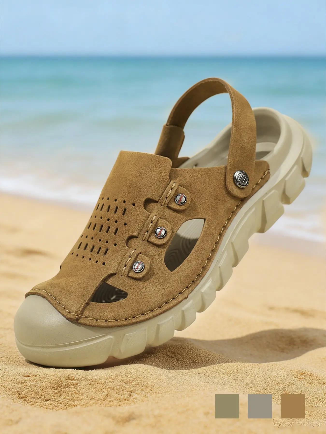 Men's Perforated Slingback Clog, Breathable Closed Toe Sandals, Non-Slip Two-Way Wear Slippers, Lightweight Vegan Leather Fisherman Shoes for Beach Hiking Travel, Retro Summer Athletic Outdoor Clogs, Big Size 11 12 13