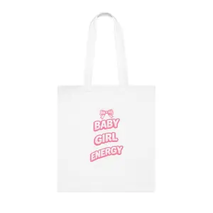 Baby Girl Energy Cotton Tote Bag — Pink Bow Cute Feminine Grocery & Everyday Market Tote