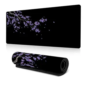 Cherry blossoms Pattern Mouse Pad, 1 Count Extended Large Mouse Mat, Desk Pad, Stitched Edges Keyboard Pad