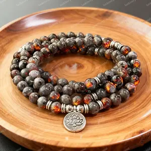 108 Mala Yooperlite UV Glowing Flame Stone Prayer Meditation Healing Crystal Spiritual Protection Necklace Bracelet