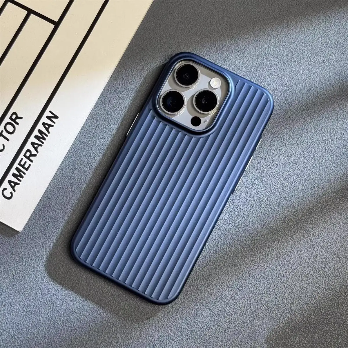 [LX] Natural Titanium Hard Back Casing for iPhone 17/16/15/14/13/12 Pro Max Plus - Electroplated Grating Corrugated Design, Compatible with Smartphone, Handheld & Cellphone Devices