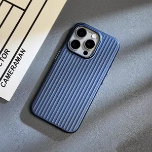 [LX] Natural Titanium Pc Phone Case For IPhone17 16 15 14 13 12Pro Max Plus, Electroplated Grating Corrugated Hard Back Cover Corrugated Phone Case