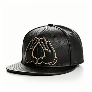 Black leather flat-brim hat for outdoor adult sports, sun protection, travel, street dance, baseball cap