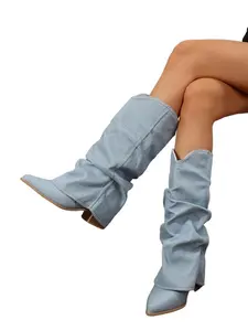 Women's High Heel Stiletto Shoes, Pointed Toe Design, Stackable Knee-High Boots, Vintage Style, Perfect for Casual & Party Wear, Heeled Knee Boots