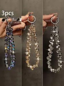 Elegant Crystal Bead Phone Strap, Short Lanyard with Card Holder, Keychain and Bag Accessory, High-End Mobile Case Attachment
