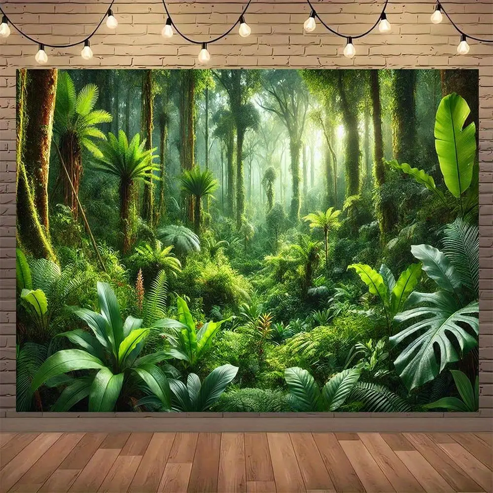 1PC 2D Flat Rainforest Plant Backdrop Banner, Reusable Nature Polyester Decoration for Birthday Parties & Photography, Home Hanging Tapestry, Banners,summerwins