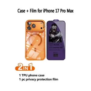 iPhone 17 Pro Max 2-in-1 Pro Privacy Protection Set: High-Quality Protective Magsafe Compatible Magnetic Case with Stand + High-End Professional 28° Privacy Tempered Glass Screen Protector, Accessories