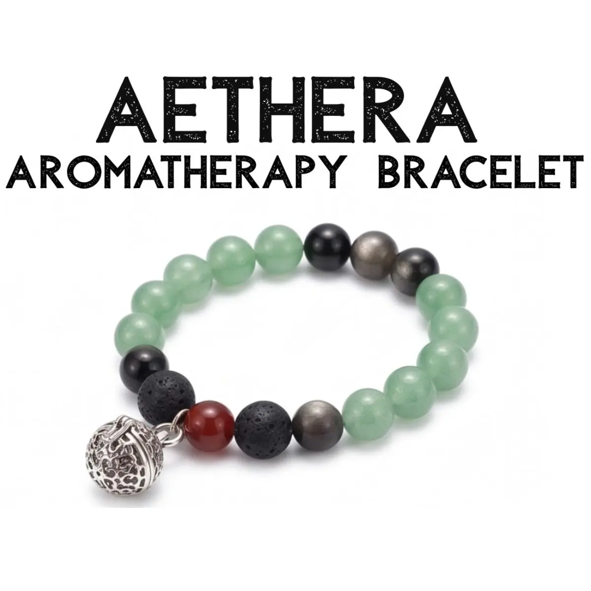 AETHERA Natural Crystal Energy Bracelet Set - Changeable Aroma Locket, 3 Pomander Beads, Mindfulness Guide, Essential Oil Diffuser Natural Stone Jewelry
