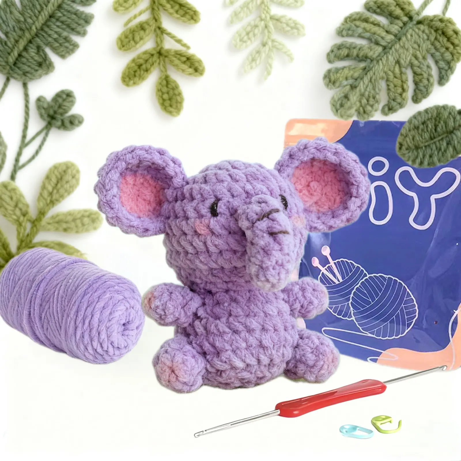 Yamaxin Elephant Crochet Starter Kit, DIY Knitting Material Pack, Includes Teaching Videos, Random Accessory Colors, Yarn, Crochet Set