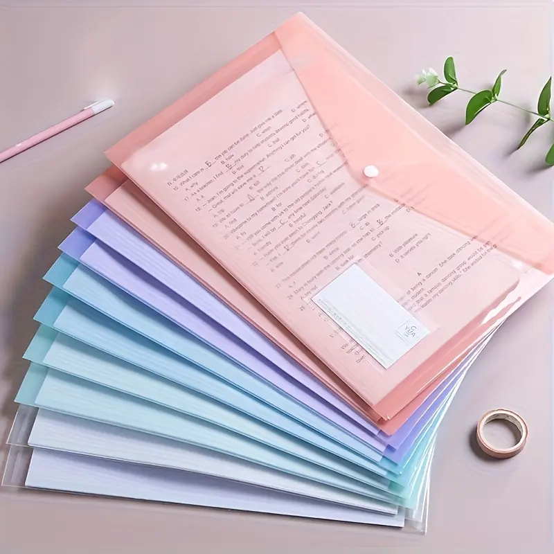 10pcs/20pcs/5pcs A4  File Folder with Buckle Closure, Transparent Thickened Document Storage Bag, Suitable for Students And Office Use, Office File Folder Fashion Document Storage