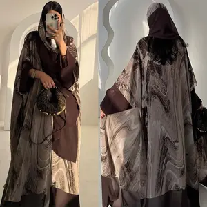 Women Abaya Scarf 2 Piece Set Print Cardigan Dress Dubai Eid Muslim Morocco Kaftan Party Jalabiya Vestidos Largos Arab Long Robe