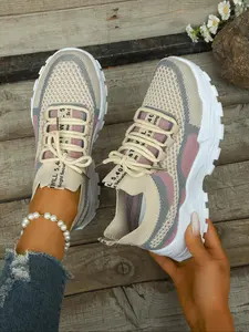 Women's New Fashion Breathable Lace-Up Sports Shoes, All-Day Comfort Trendy Footwear, Simple Versatile Casual Style, Suitable for Active Lifestyle, Daily Leisure Office School Commute Wear, Breathable Woven Sneakers