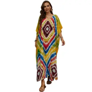 Women  Plus Size Mumu Dresses for Women - Boho Batwing Sleeve Caftan with Side Slits, Long Moo Moo Nightgown & Beach Cover Up - Multi Ombre