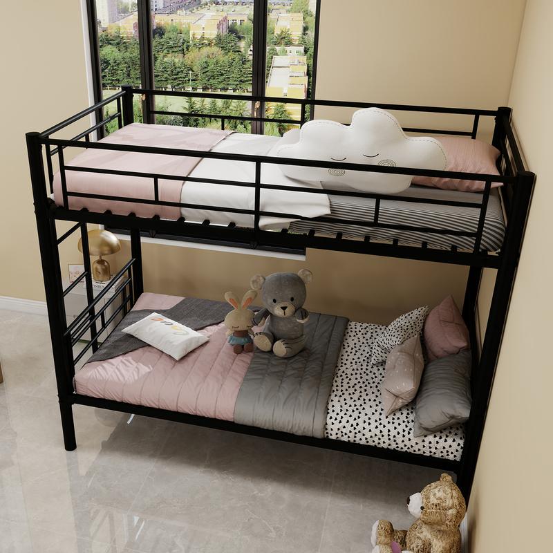 Bunk Bed Frame Twin Over Twin, Heavy Duty Detachable Metal Bunk Beds with Ladder and Full-Length Guardrail, Space Saving Design, No Boxing Spring Needed, Easy to Assemble, Black