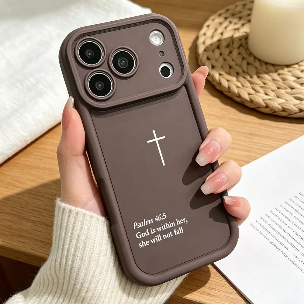 Psalms 46:5 Faith Phone Case for iPhone 17 17 Pro Max Air 16 16 Pro Max Plus 15 15 Pro Max Plus 14 14 Pro Max Plus 13 12 11 God Is Within Her Minimalist Cross Soft Silicone Shockproof Protective Cover Gift TYJT260413002 Rustic Cellphone Smartphone