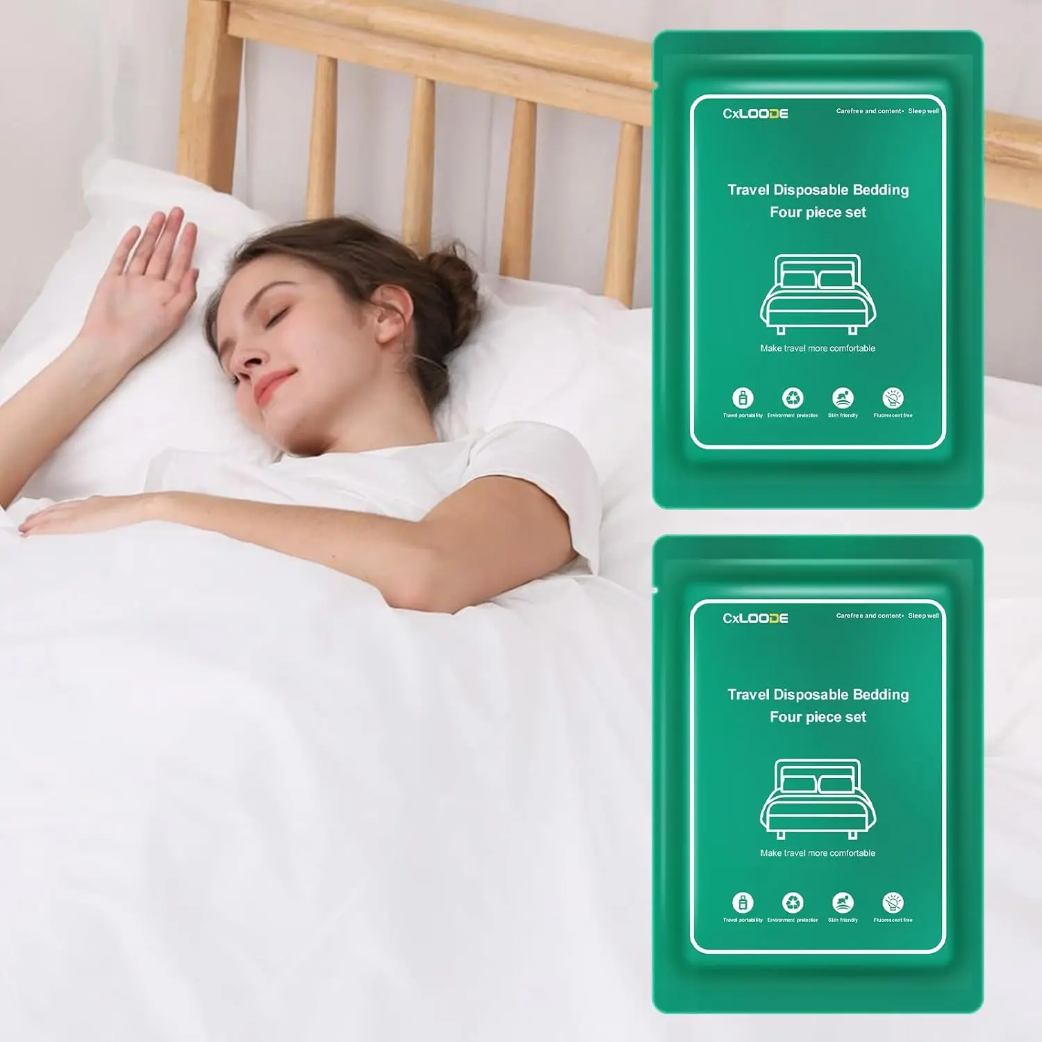 2 Pack Disposable Bed Sheets Portable Bedspread Bedding Set with 2 Bed Sheets 2 Quilt Covers and 4 Pillowcases for Hotel Travel