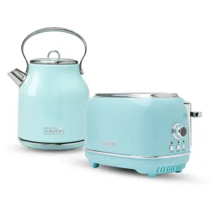 Haden Heritage 1.7 Liter Stainless Steel Electric Kettle with Toaster, Turquoise