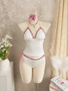Women's Fashion Tankini Set, Pure Color Special Fabric Floral Lace Sexy Two-Piece Swimsuit, Tankini Swimsuits, Tankini Swimwear Set, Perfect for Beach Vacation Pool Party
