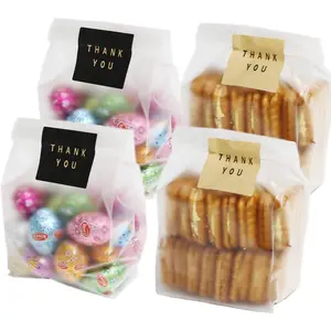 HOPEMT (200 pcs) 100 count Cellophane Bags Translucent Plastic Bags with Thank You Stickers for Cookie,Cake,,Candy,Snack Wrapping Good for Bakery Party
