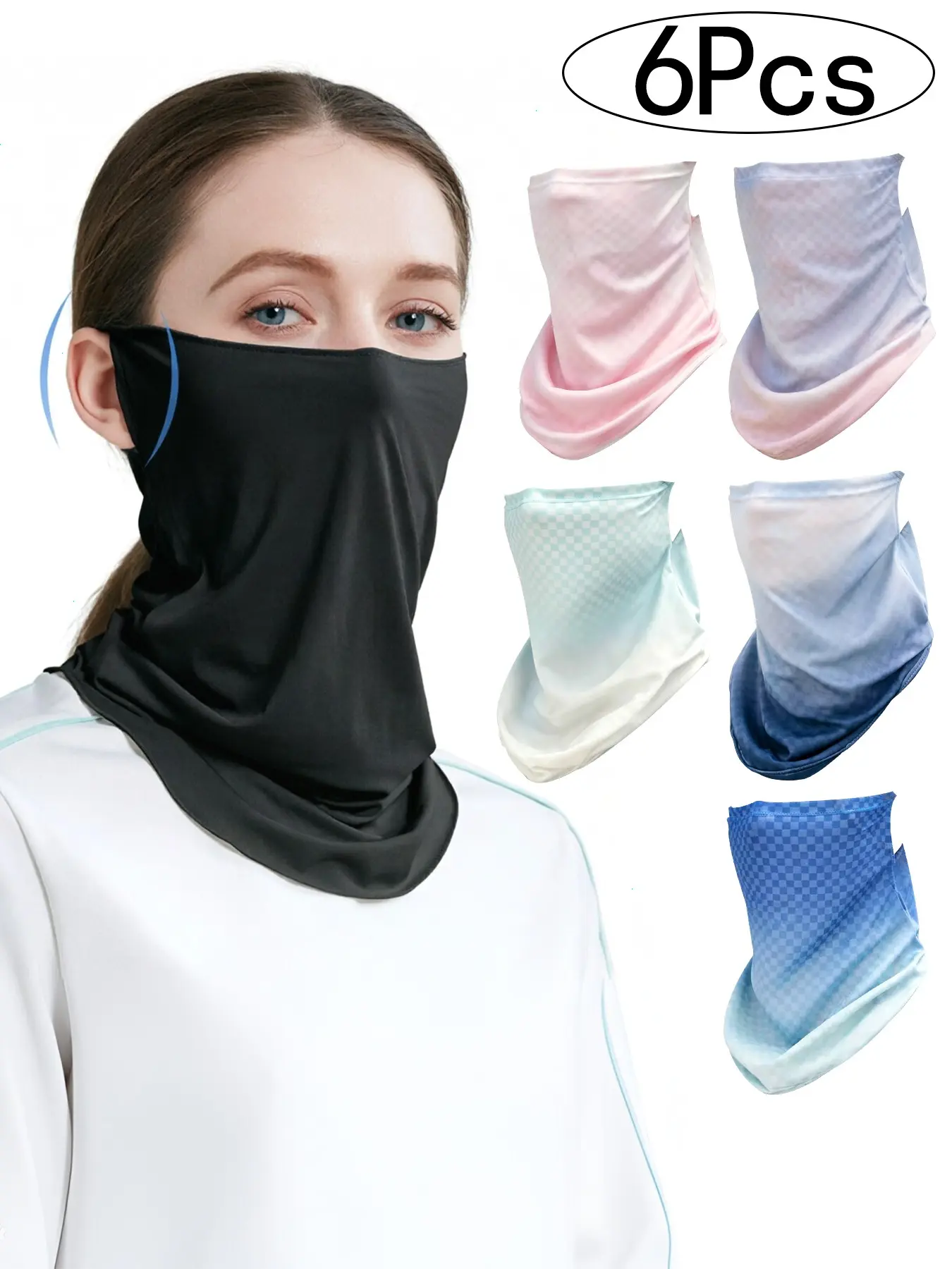6Pcs/1Pcs Set Ear-Hole Scarf/turban Mask, Outdoor Sun Protection Neck Gaiter, Neck Gaiter Masks, Unisex Ski Face Cover, Multiple Color Options, Face Coverings