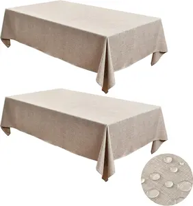 Fitable 2 Pack Faux Linen Rectangle Tablecloths: Waterproof Stain Resistant Wrinkle Free Textured Table Cloth, Washable Burlap Fabric Table Cover for Kitchen Dining Party, 52x70 Inch, Nature