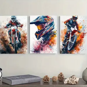 3pcs Motocross Canvas Art Set, Unframed Modern Dirt Bike Posters, Versatile Hanging Decor, for Bedroom, Living Room, Office, Cafe, Home & Dorm, Ideal for Valentine's, Thanksgiving, Christmas, Halloween, New Year